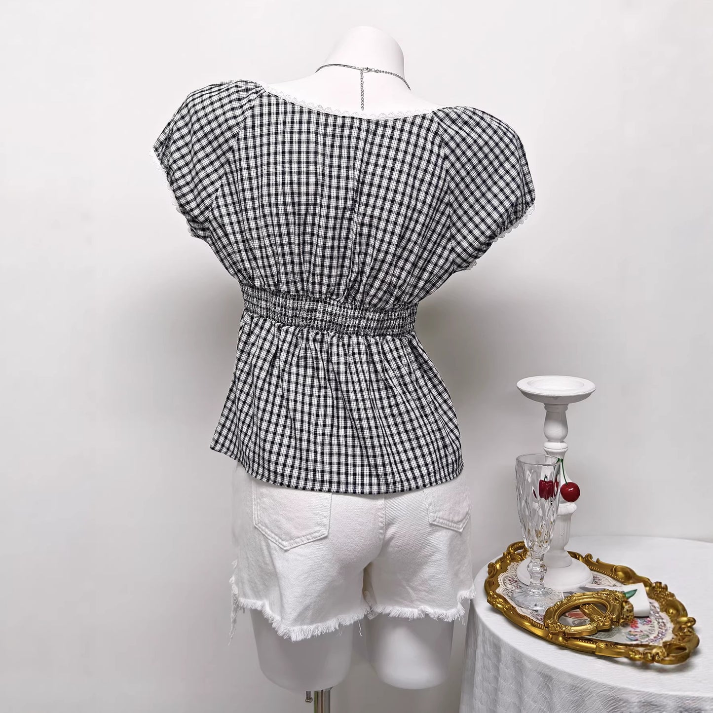 Casual Plaid Womens Summer Short-Sleeve T-Shirt