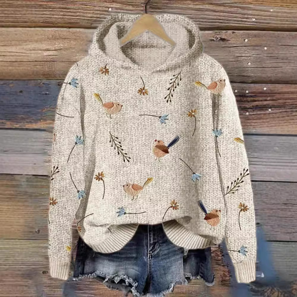 Thick Needle Fabric Women's Hooded Sweater Simple Style