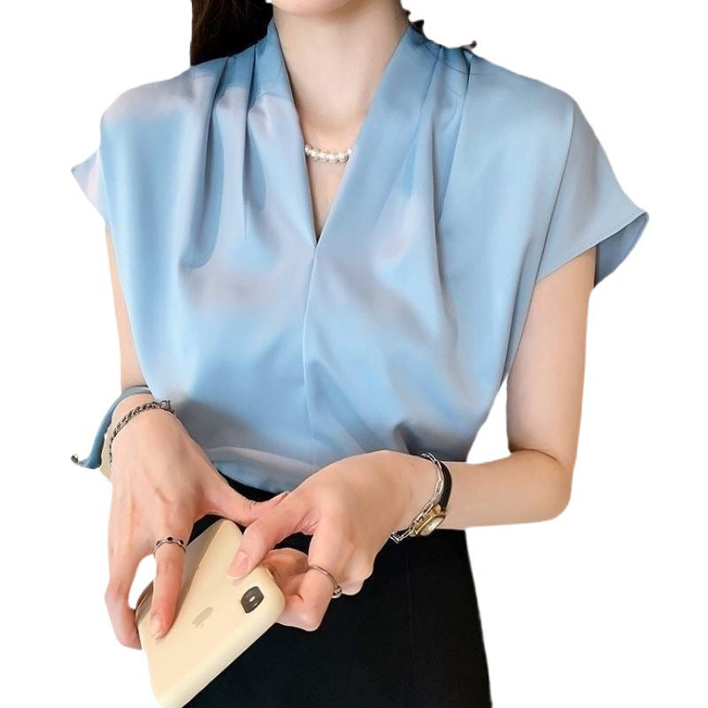 French Summer Acetate Satin High-grade Short-sleeved Shirt