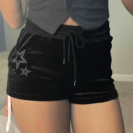 Women's Elastic High-Waist Loose Drawstring Velvet Shorts