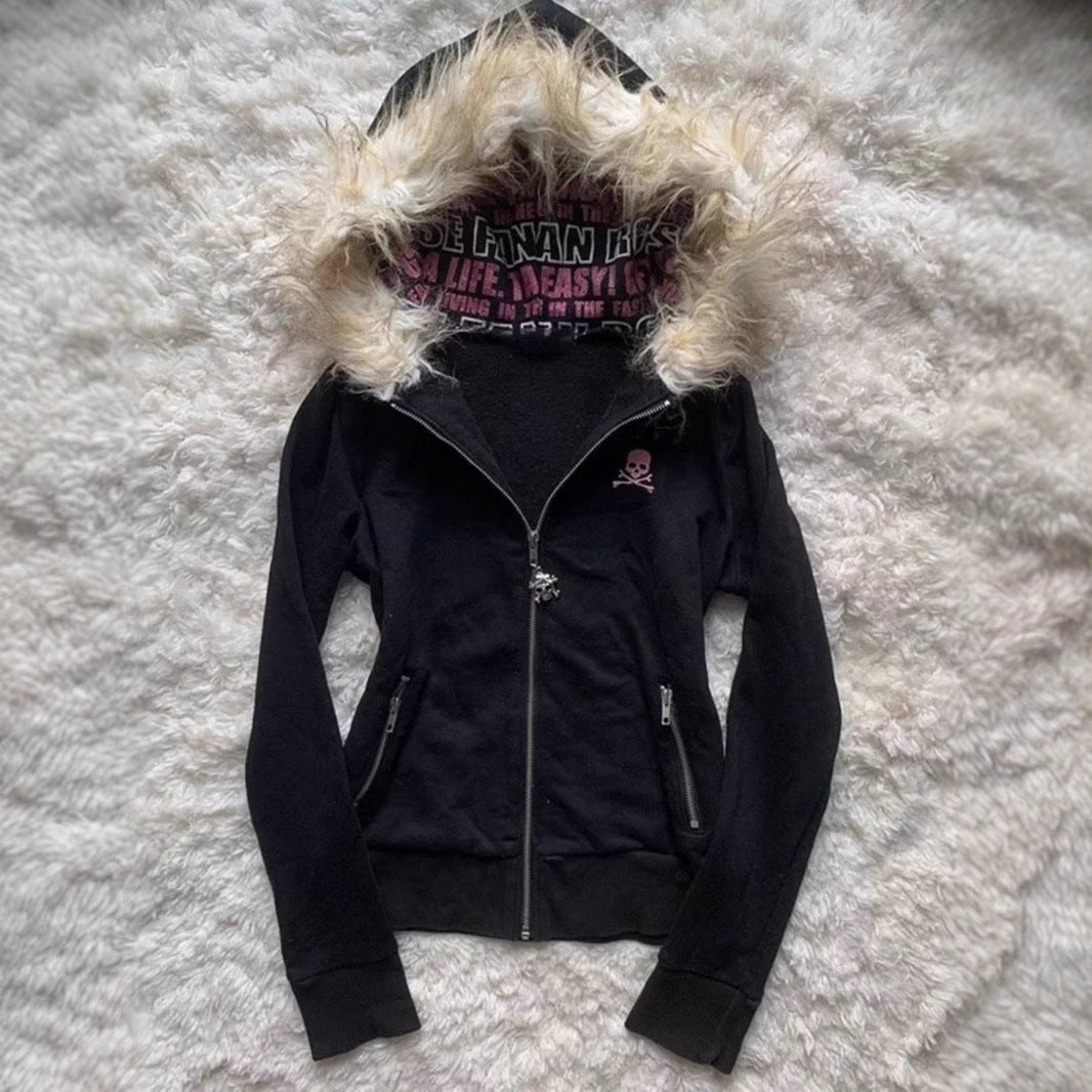 Løs gotisk hoodie med kranie til kvinder
