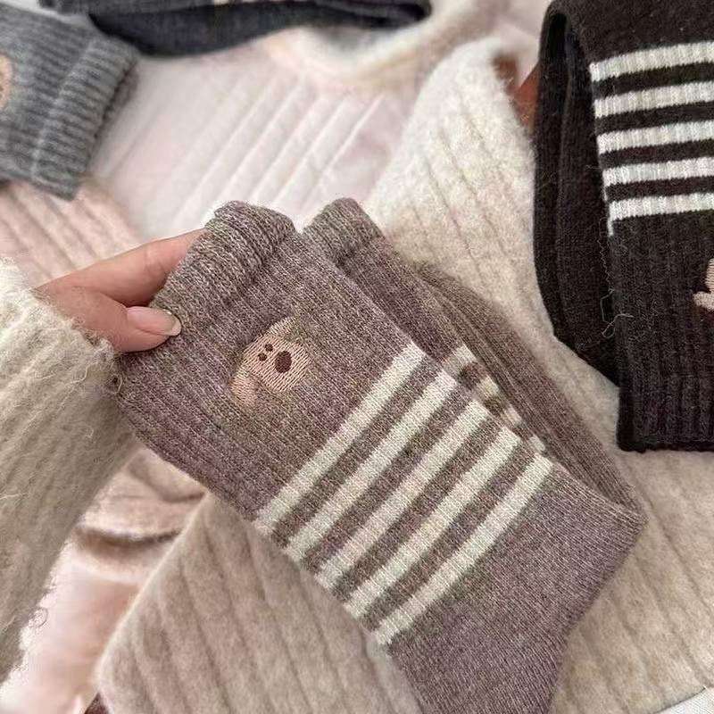 Mid-calf Winter Thickened Striped Solid-color Dopamine-style Slouch Socks