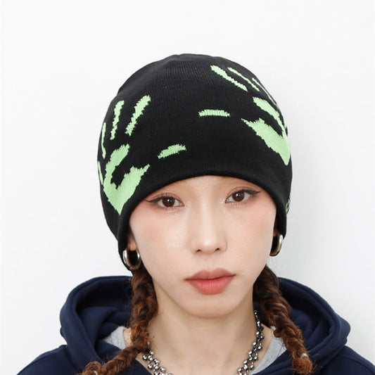 Autumn And Winter Green Palm Earflaps Woolen Hat
