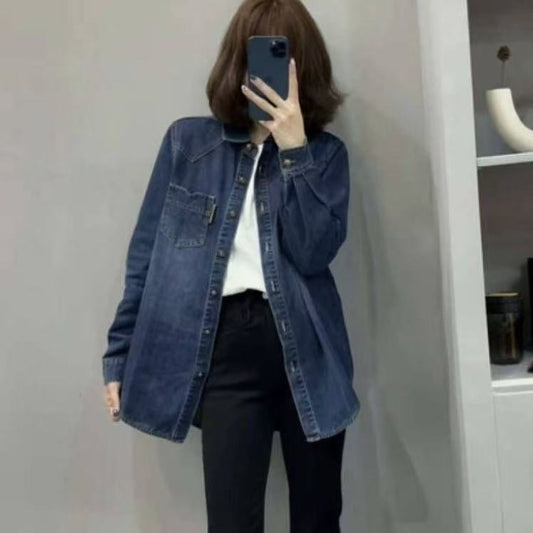 Women's Loose-Fitting Layered Casual Padded Denim Shirt