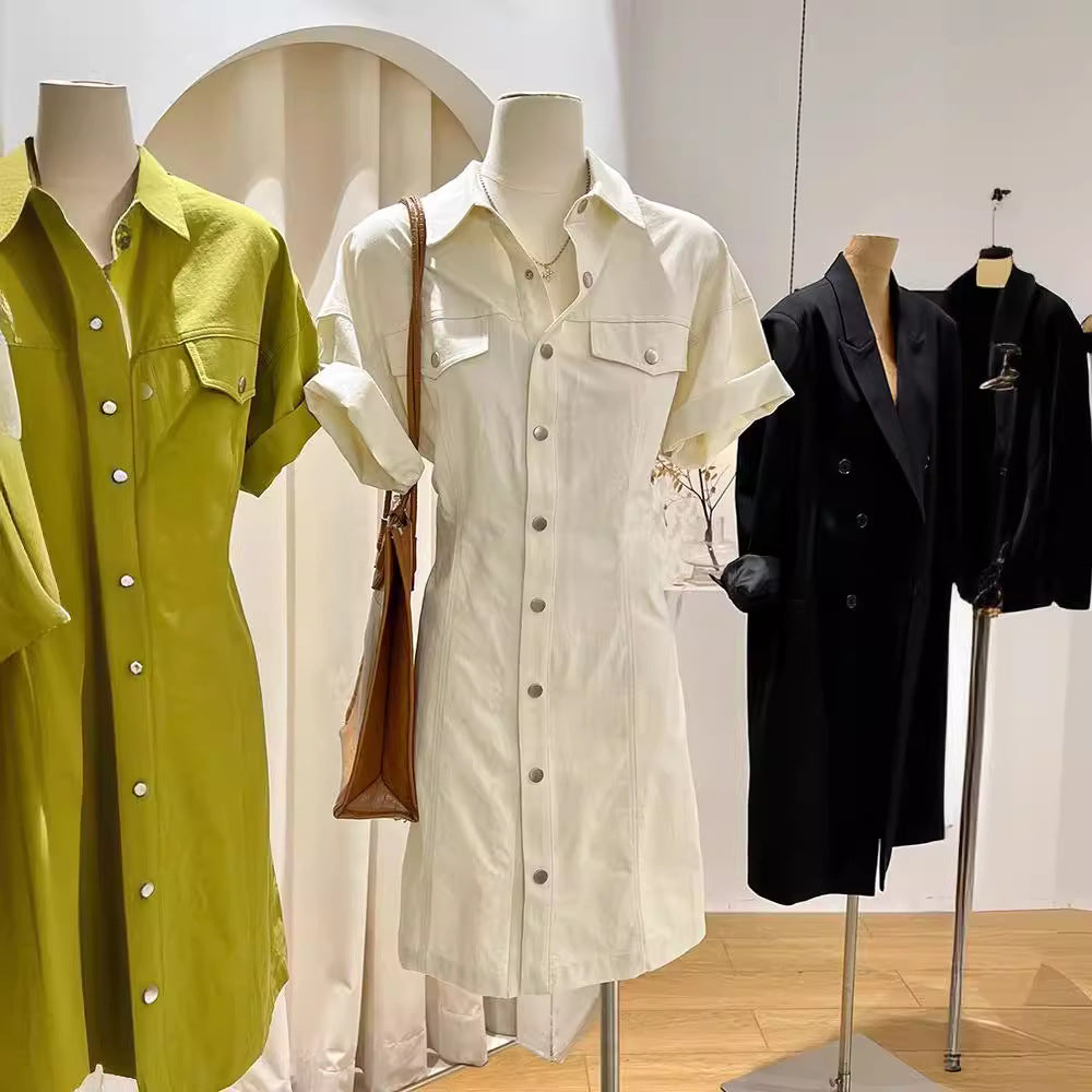 Summer Designer Niche New Polo-neck Shirt Dress