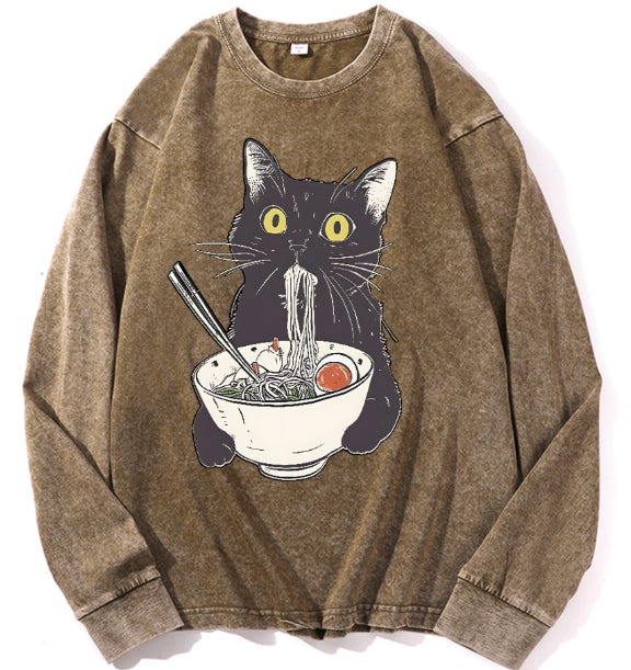 Washed-and-aging Long-sleeve Drawstring Pure Cotton In Color