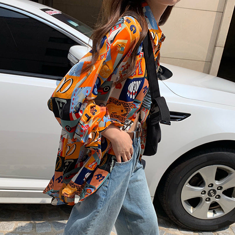 Sun-protective Vintage Floral Shirt Couples Outerwear Versatile Hong Kongstyle Shirt
