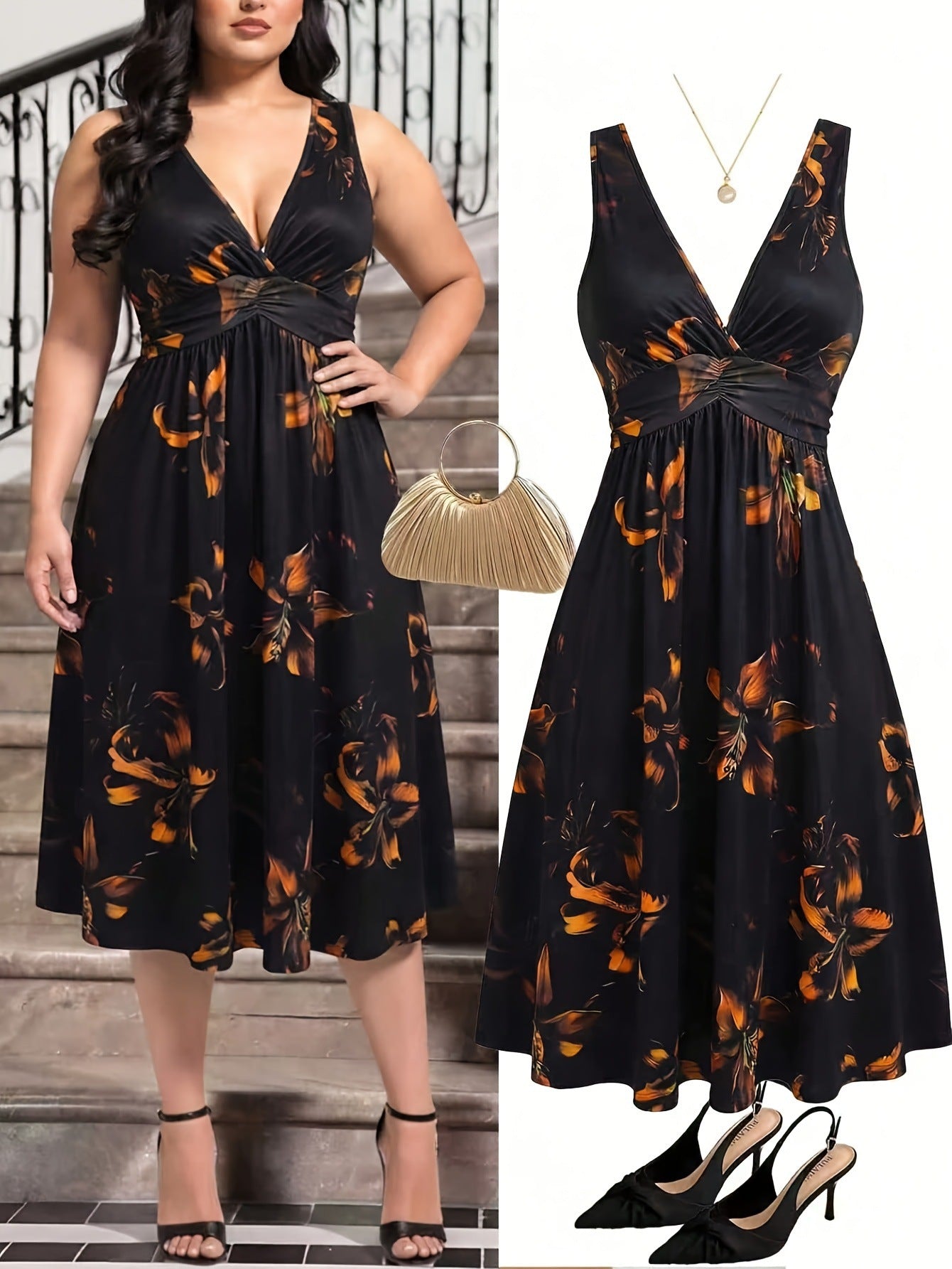 Womens Elegant Bohemian-Style Printed Dress