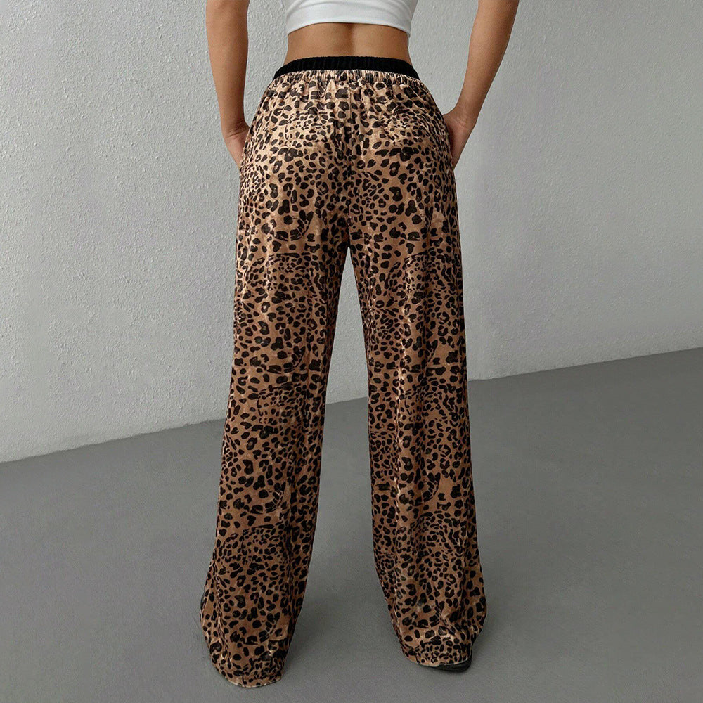 Damebukser Casual Bukser Løse Faldende Leopardprintbukser