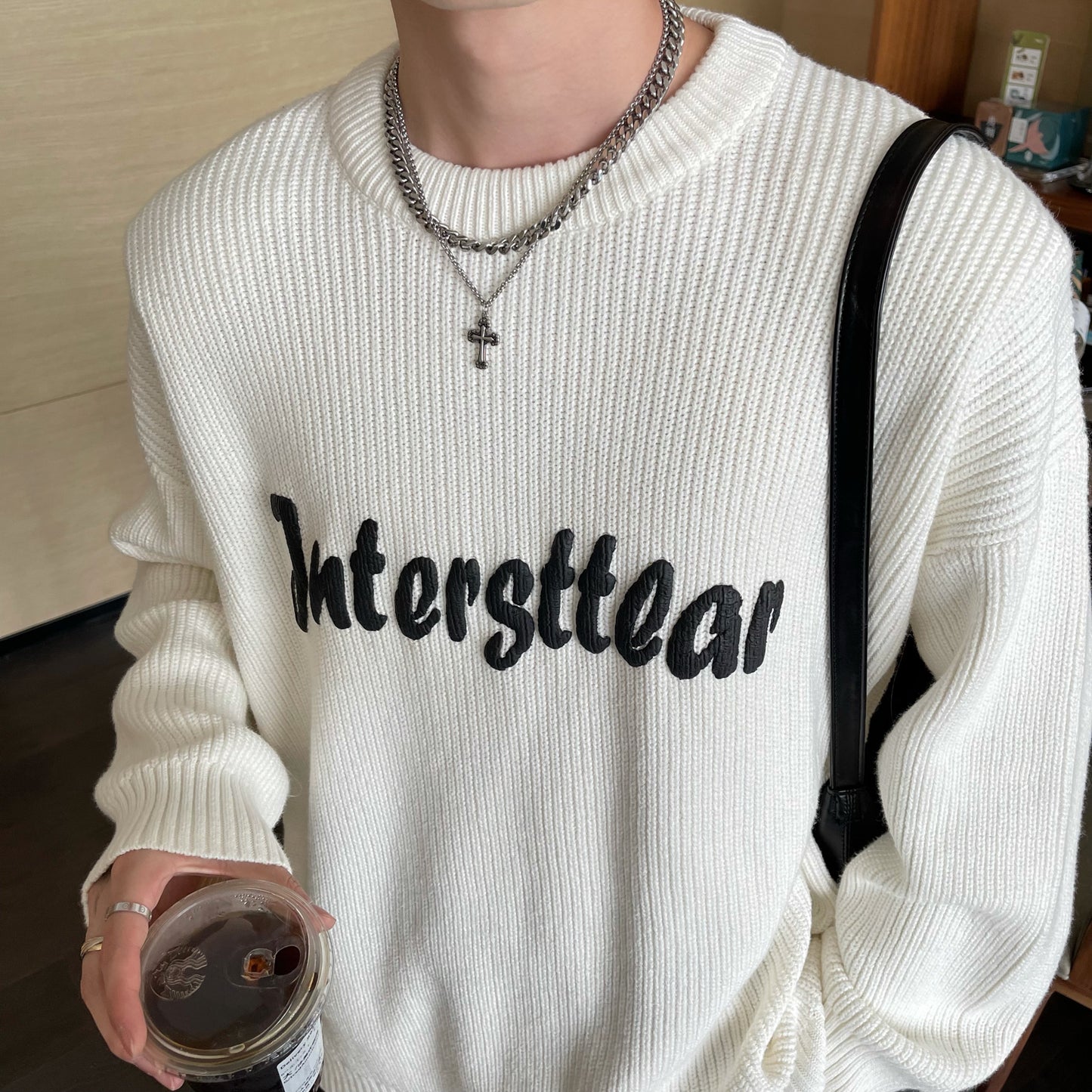 Lazy Style Three-dimensional Letter Round Neck Pullover Couple Sweater