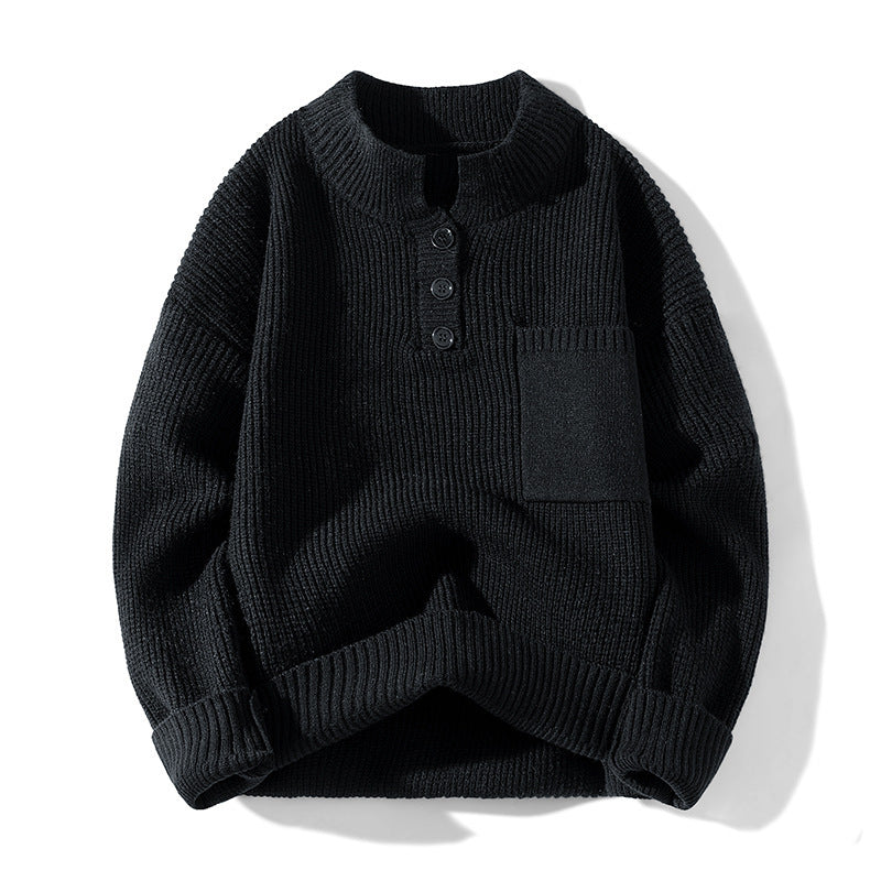 Ensfarvet alsidig half-turtleneck strikbluse til kvinder med knapper
