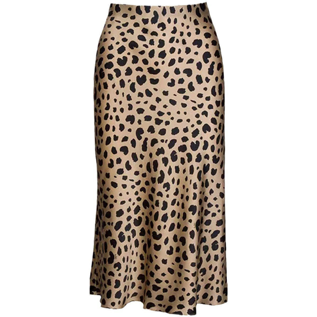 Dame leopardprintet kjole med høj talje og usynlig lynlås