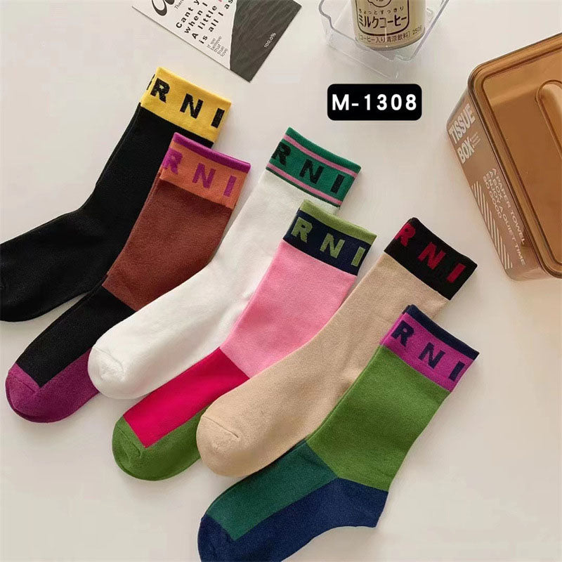 Contrast Color Patchwork Minority Medium Hose Female