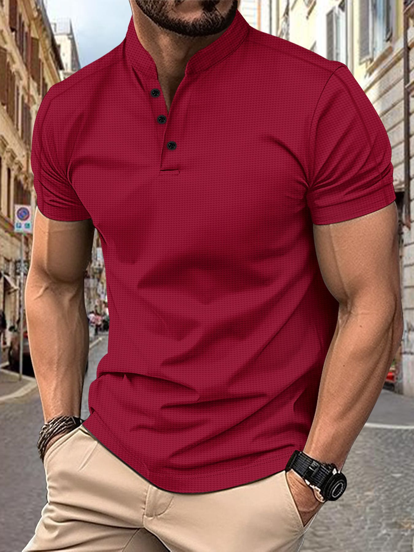 Mens Stylish Short-sleeve Stand-up Collar Top