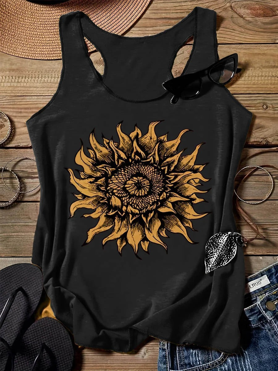 202 Casual Round Neck Narrow Edge Top Loose Sports Pattern Digital Printing Vest Women's Clothing