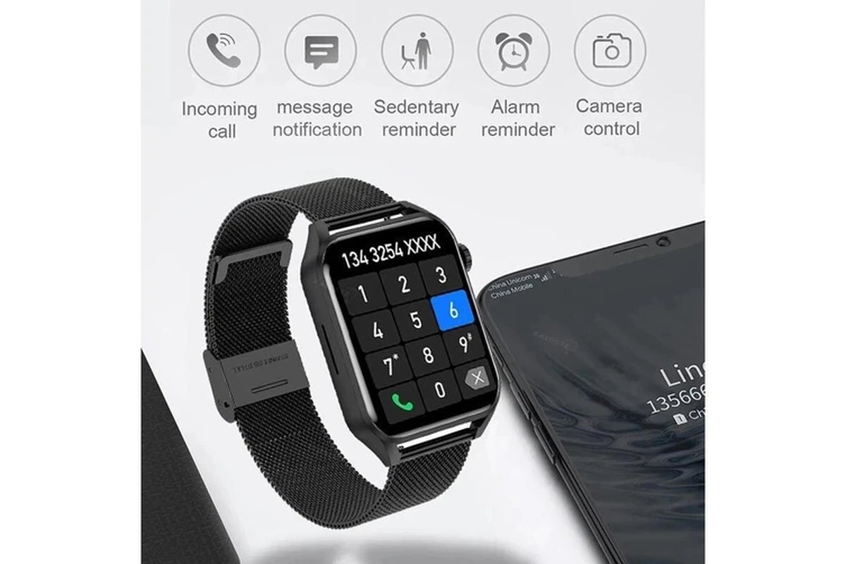 2024 New Ladies Smart Watch Men AMOLED HD Screen Heart Rate Monitor Bluetooth Call Watches Smartwatch for Android IOS Women+Box - Steel Black