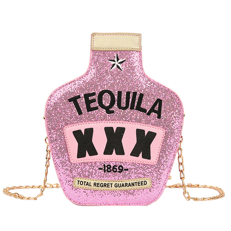 Laser Sequined Wine Bottle Shoulder Bag Creative