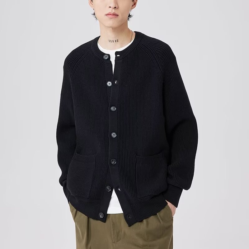 Herre rundhals løs afslappet trend frakke sort sweater