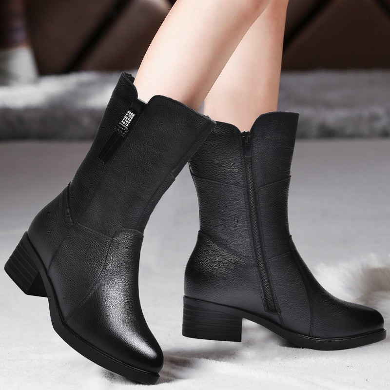 Thick Heel And Velvet Warm Cotton Boots Riding Boots