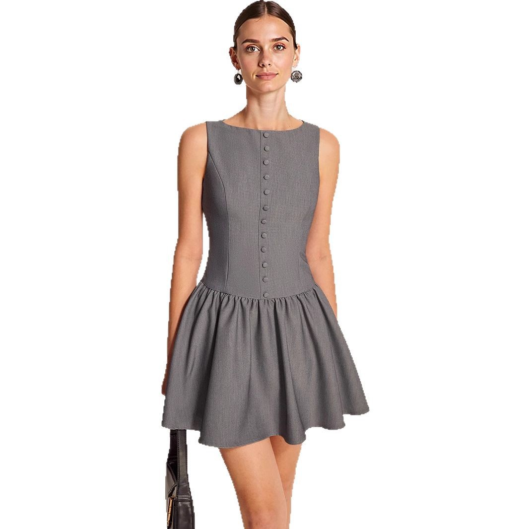 New Summer Womens Sleeveless Casual Button-Down Dress