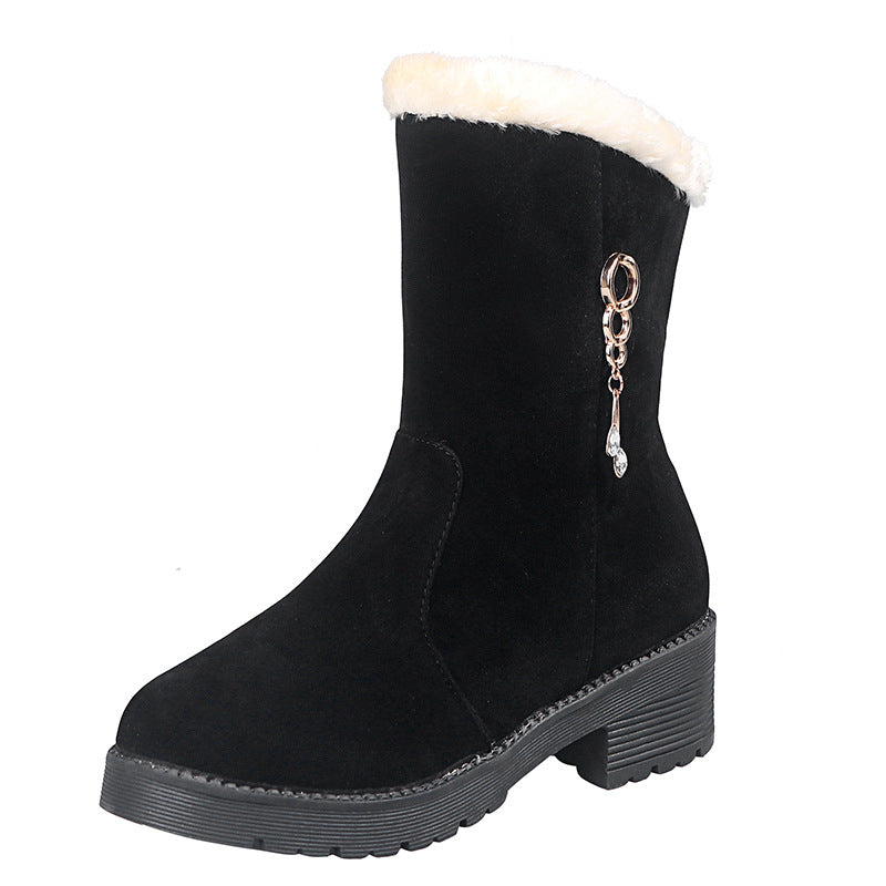 Snow Women's Mid-tube Rhinestone And Velvet Warm Martin Boots