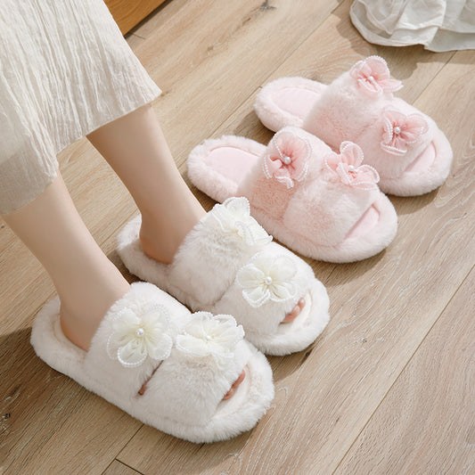 Women's Flower Parallel Bars Cotton Slippers Indoor