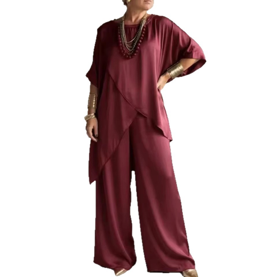 Womens Loose Casual Set With A Crew Neck And Asymmetrical Hem