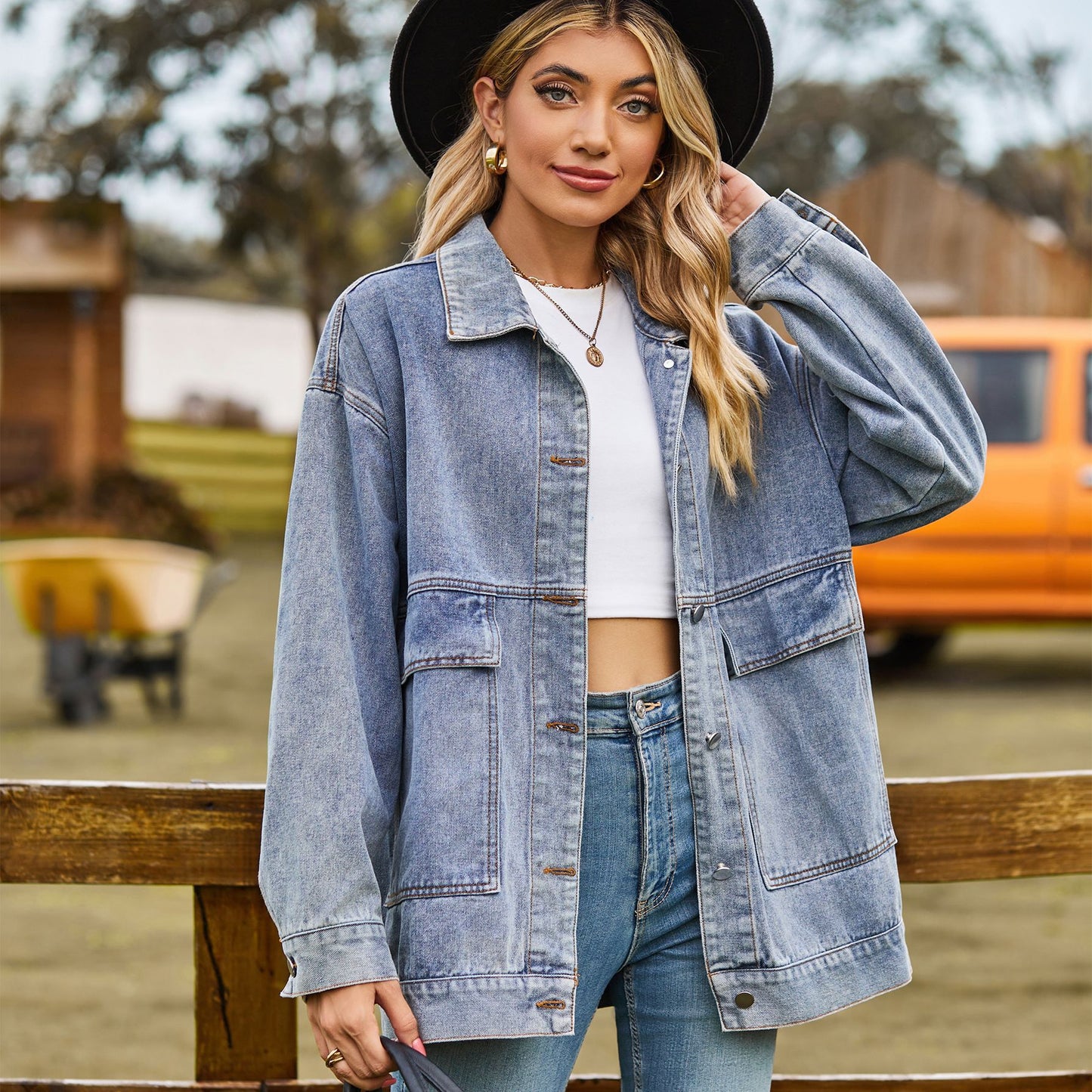 Retro Classic Loose Denim Casual Coat Top Women