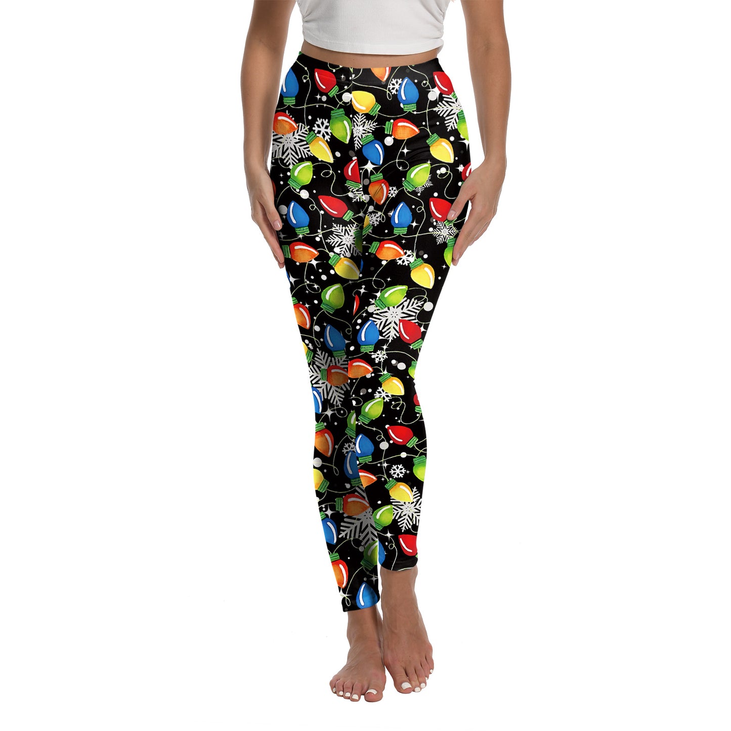 Juleprintede sports-yoga-elastik-leggings til kvinder