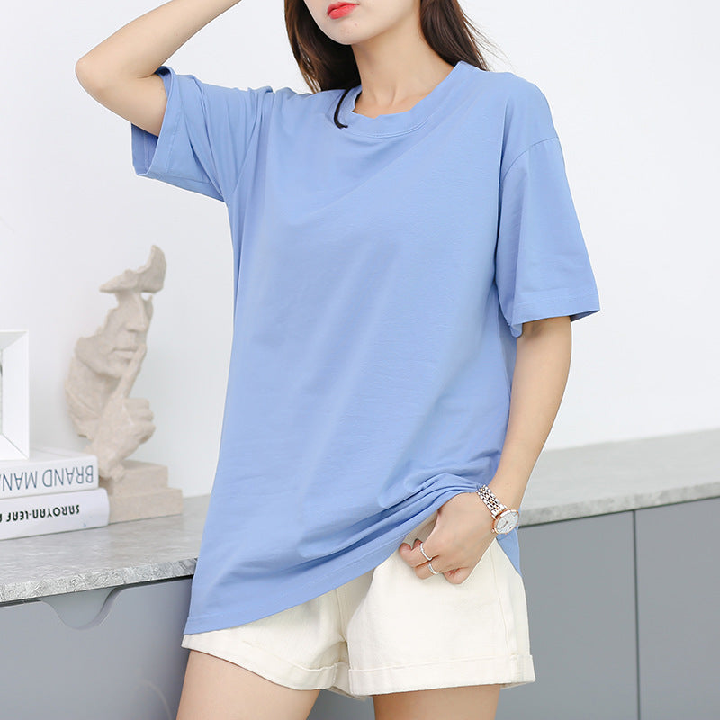 Summer Women's Pure Cotton With Chest Pad Round Neck Short Sleeve