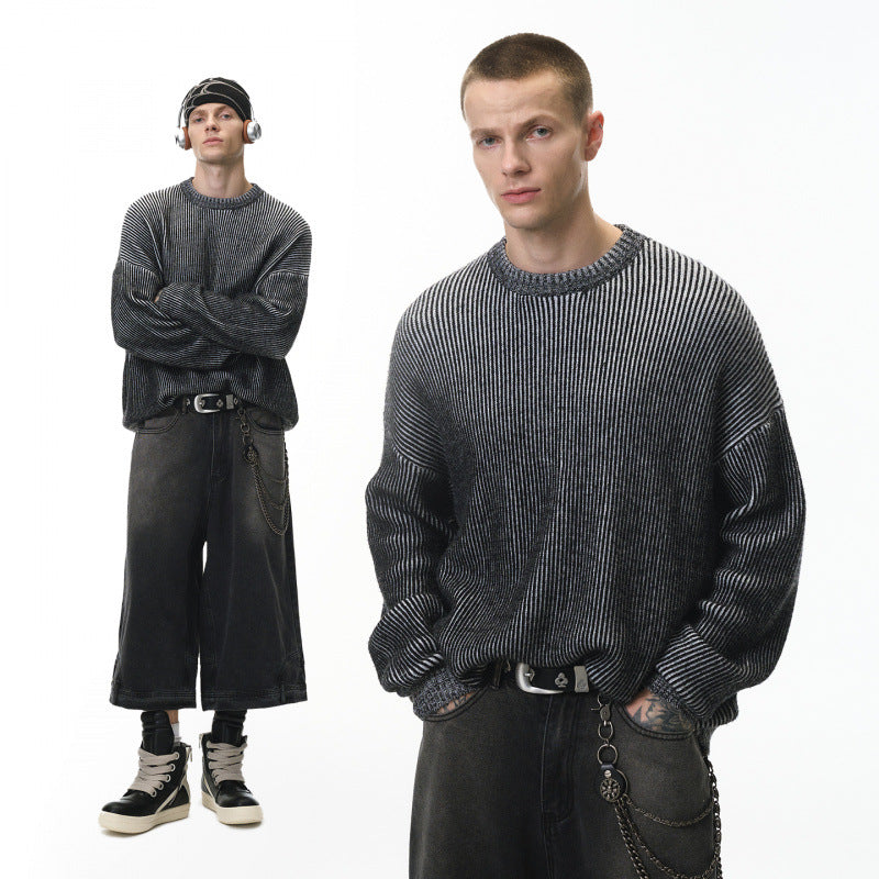 New Fall Two-tone Sweater American Street-style Color-blocking Design