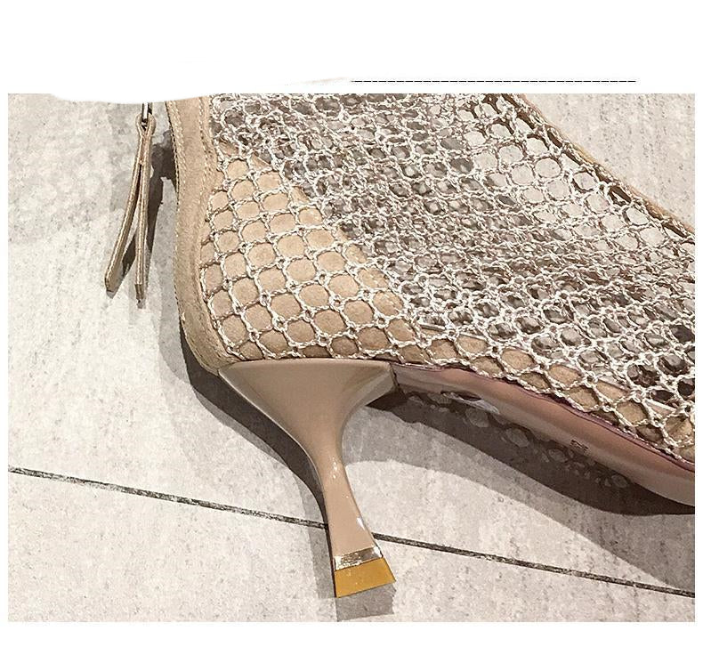 Small High-heeled Net Boots Hollow Shoes Breathable