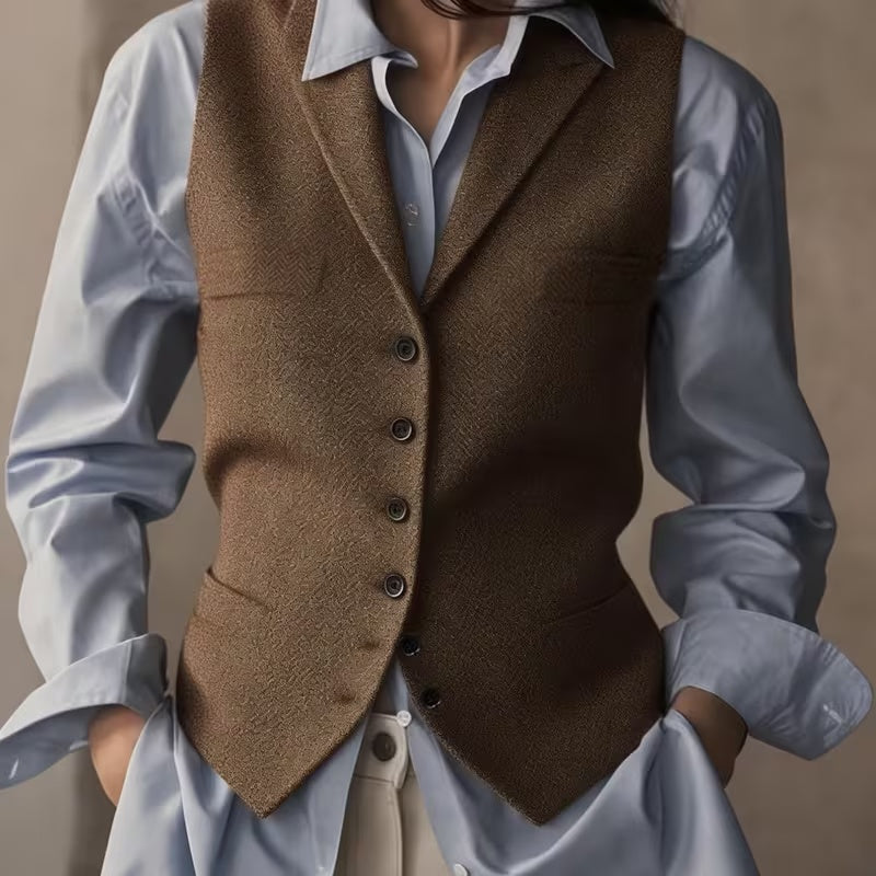 Women's Solid Color Loose Casual Herringbone Wedding Vest