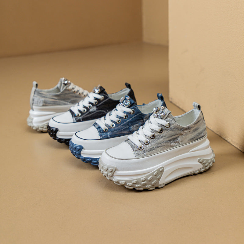 Jeans Retro Genuine Leather Elevator Sneaker