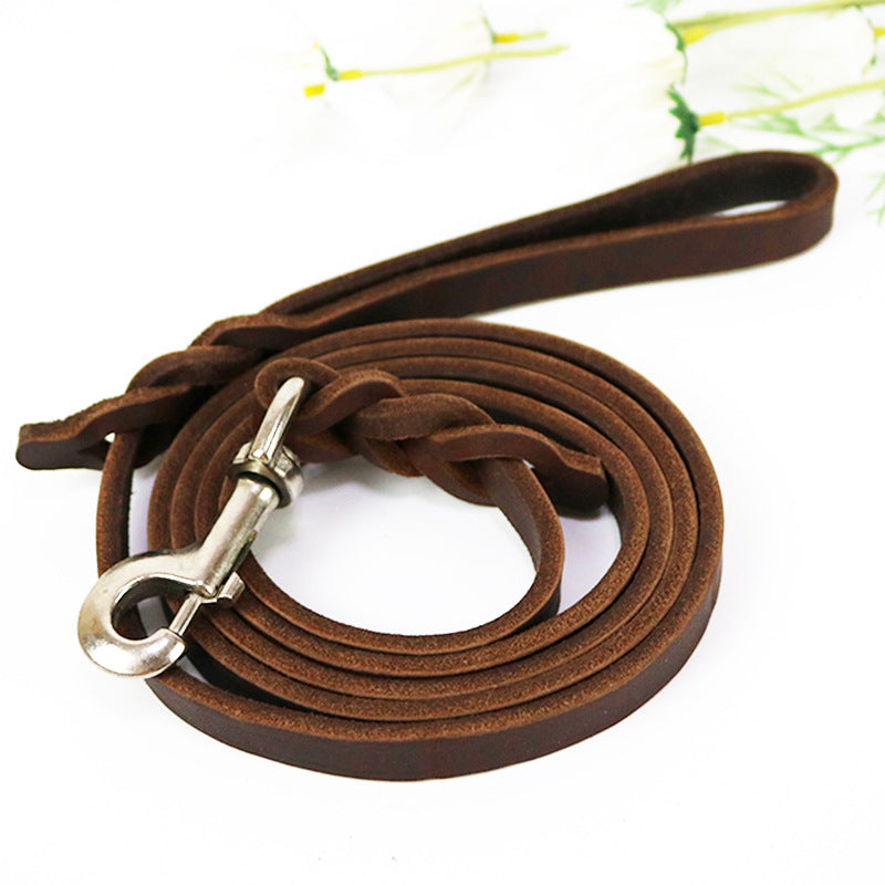 Pet Cowhide Dog Hand Holding Rope Thickened Medium Large Dog Walking Cowhide Strip Golden RetrieverGerman Shepherd
