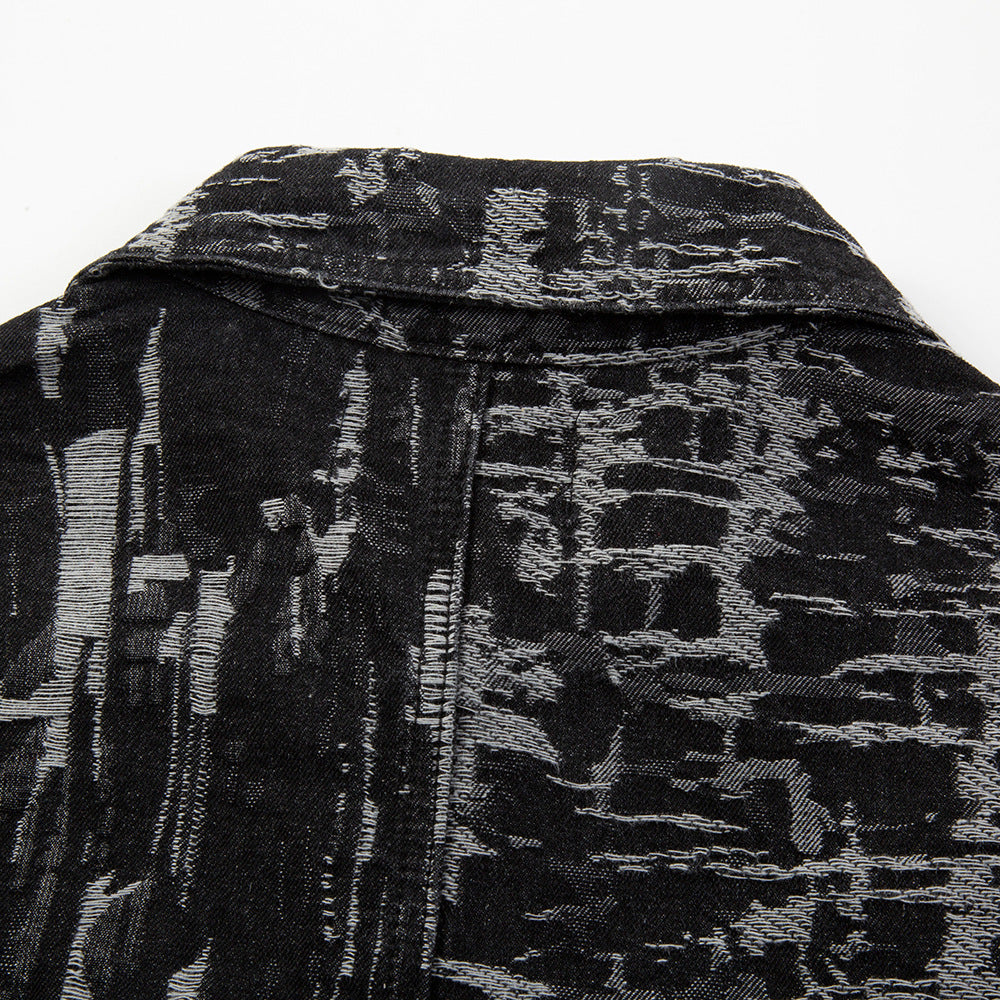 Jacquard Non-specification Ripped Denim Coat