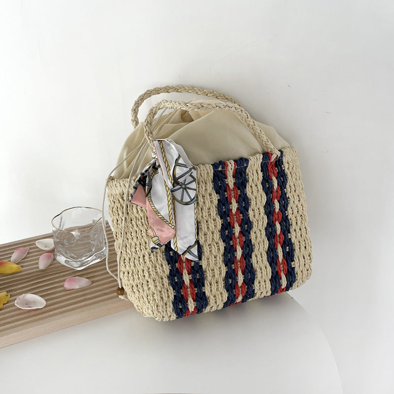 Fashionable All-match Simple Woven Bag Women's Contrast Color Stripes