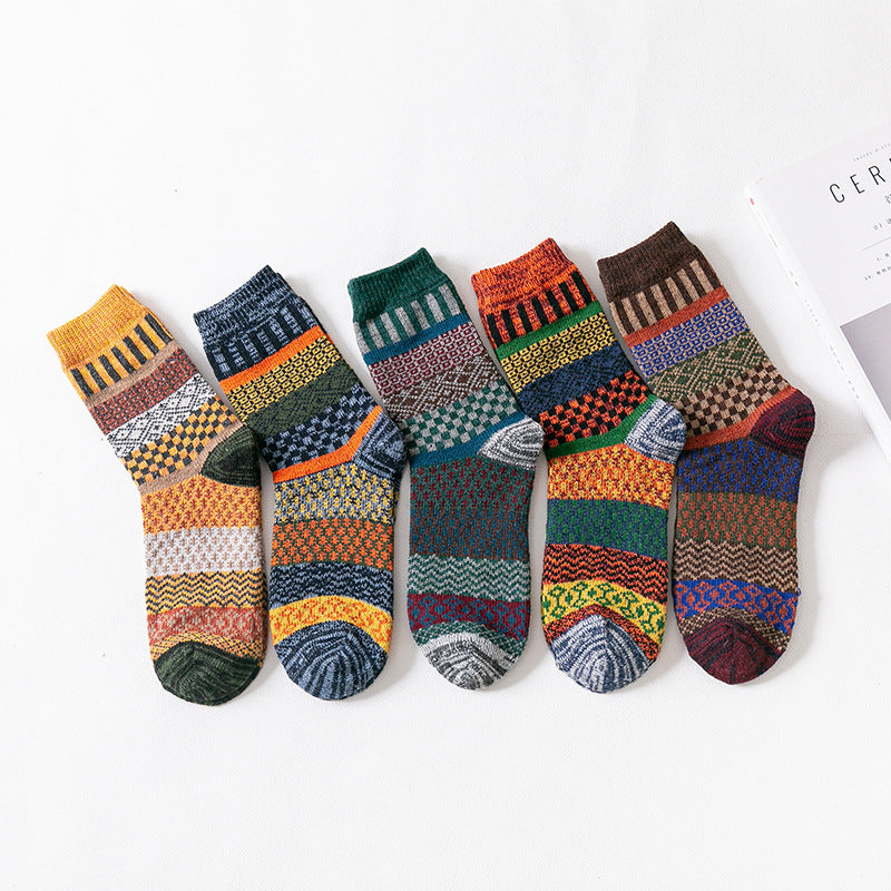 Men's Strip Thick Thread Thickened Mid-calf Wool Socks