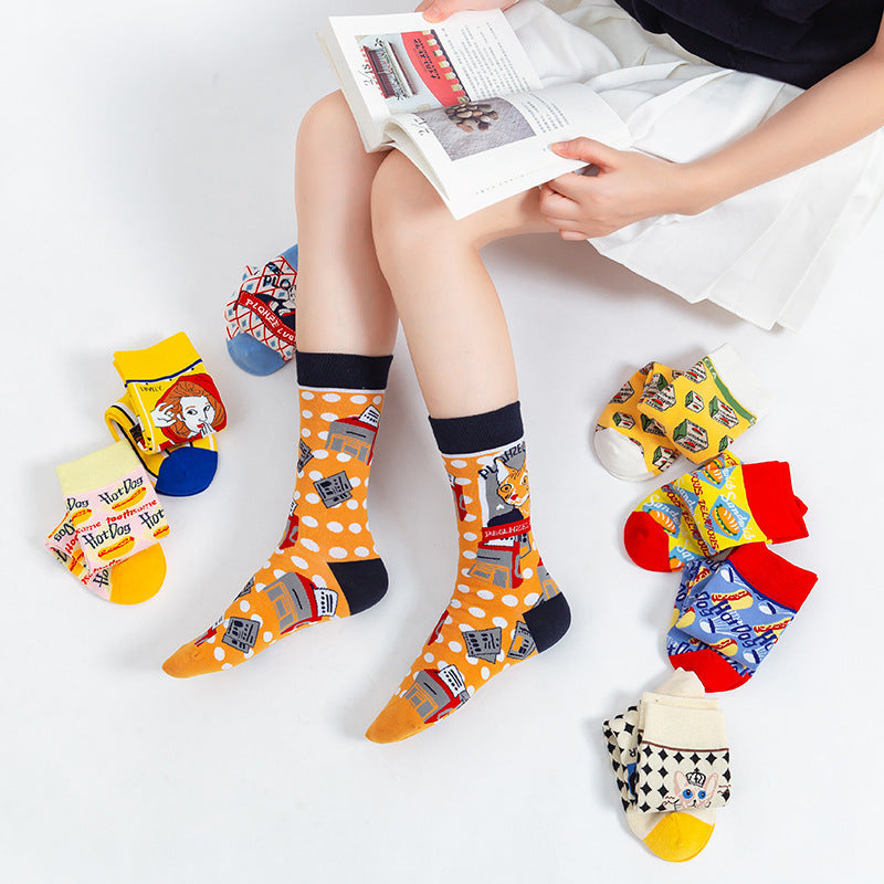 Cat Cute Cartoon Japanese Ladies Medium Tube Cotton Socks