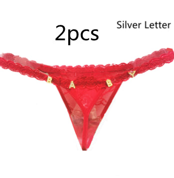 Women's Lace Transparent Rhinestone Letter Shorts