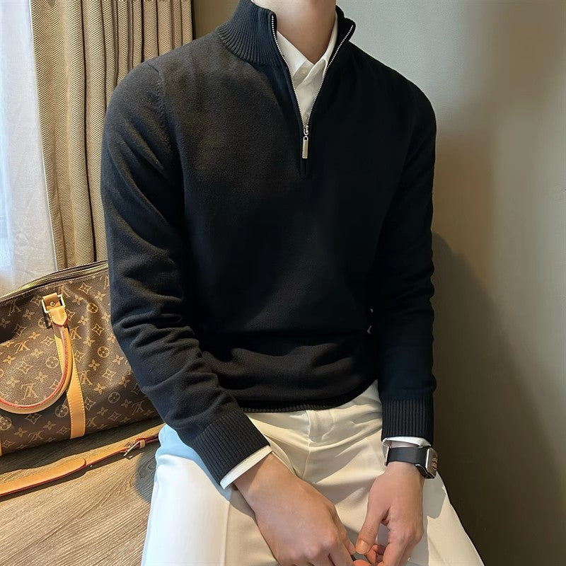 Half Turtleneck Zipper Bottoming Sweater Men Pullover All-matching