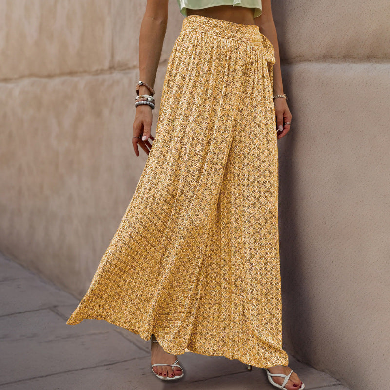 Female Lace Printing Flared Wide Leg Pants