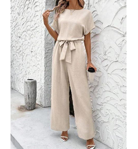 Womens High-waisted Wide-leg Pants And Top Set