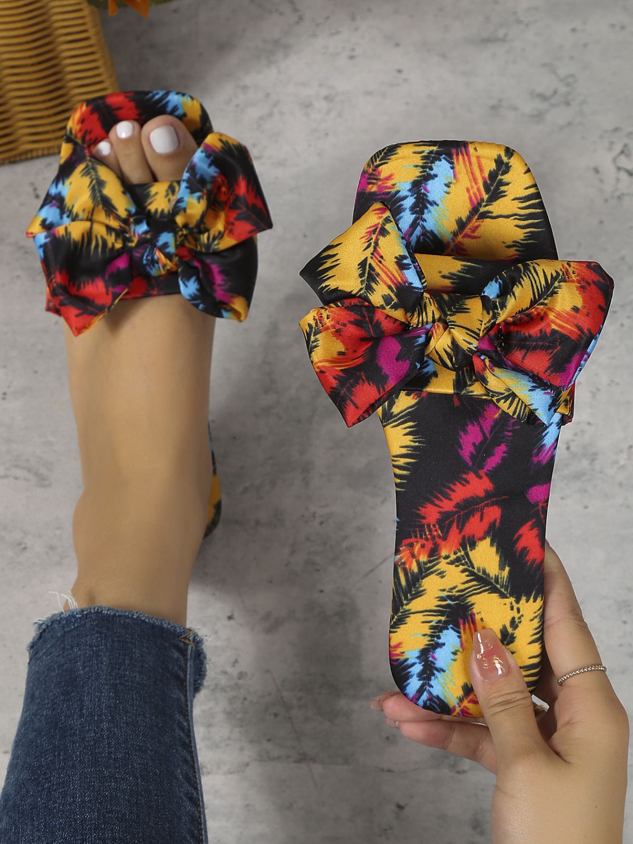Color Bow Square Toe Flat Bottom Outdoor Casual Women's Shoes