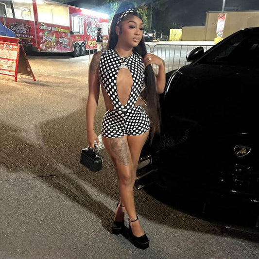 Sizzling Hollow-out Vacation Sleeveless Tank Top And Shorts Set