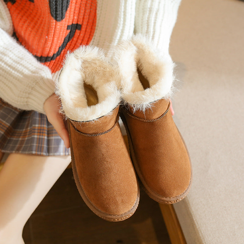 Women's Shallow Mouth Plus Velvet Short Snow Boots