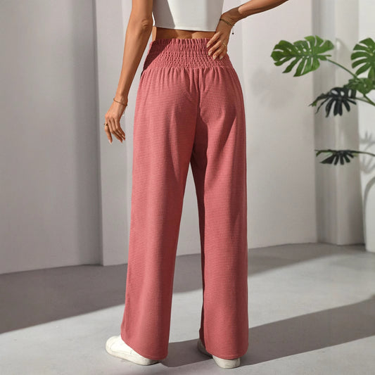Autumn Versatile Solid Color High Waist Wooden Ear Pants