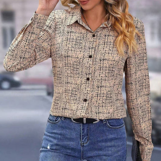 Casual Womens Mid Length Long Sleeve Printed Blouse