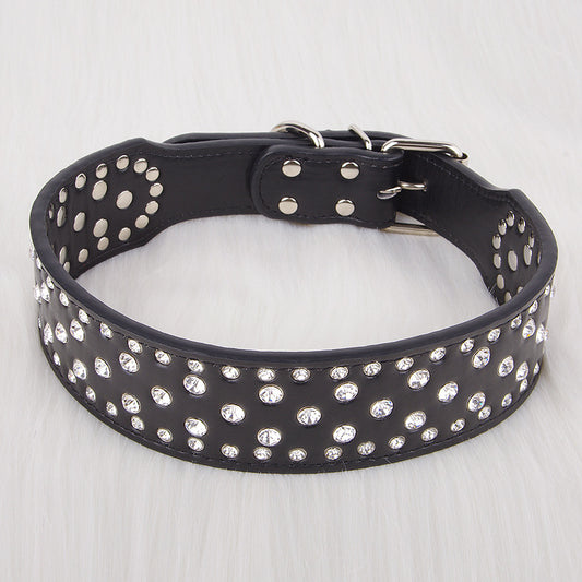 Pet Collar Shiny Rhinestone Leather Small  Medium And Large Dog Supplies