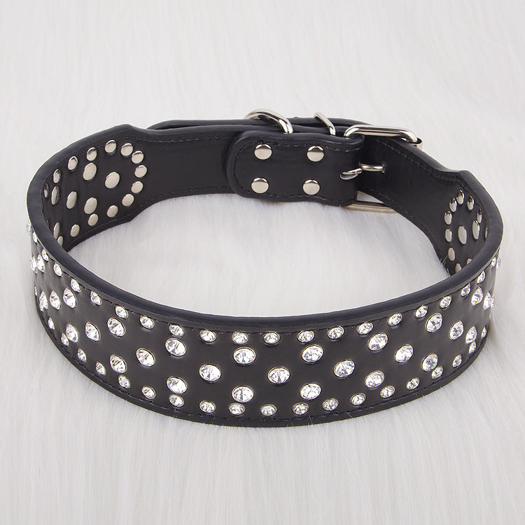 Pet Collar Shiny Rhinestone Leather Small  Medium And Large Dog Supplies